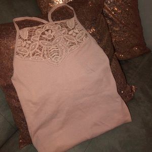 Pink lace detailed tank top